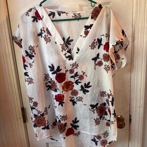 Chic Nation Floral V-Neck Blouse - Red and Orange